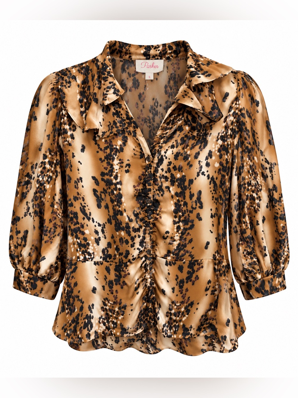Parker 100% Silk Animal Print Long Sleeve Blouse size Small
